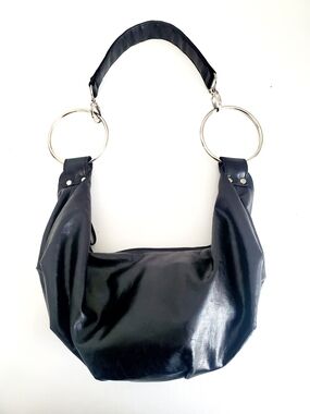Black Ring-Handle Shoulder Hand Bag